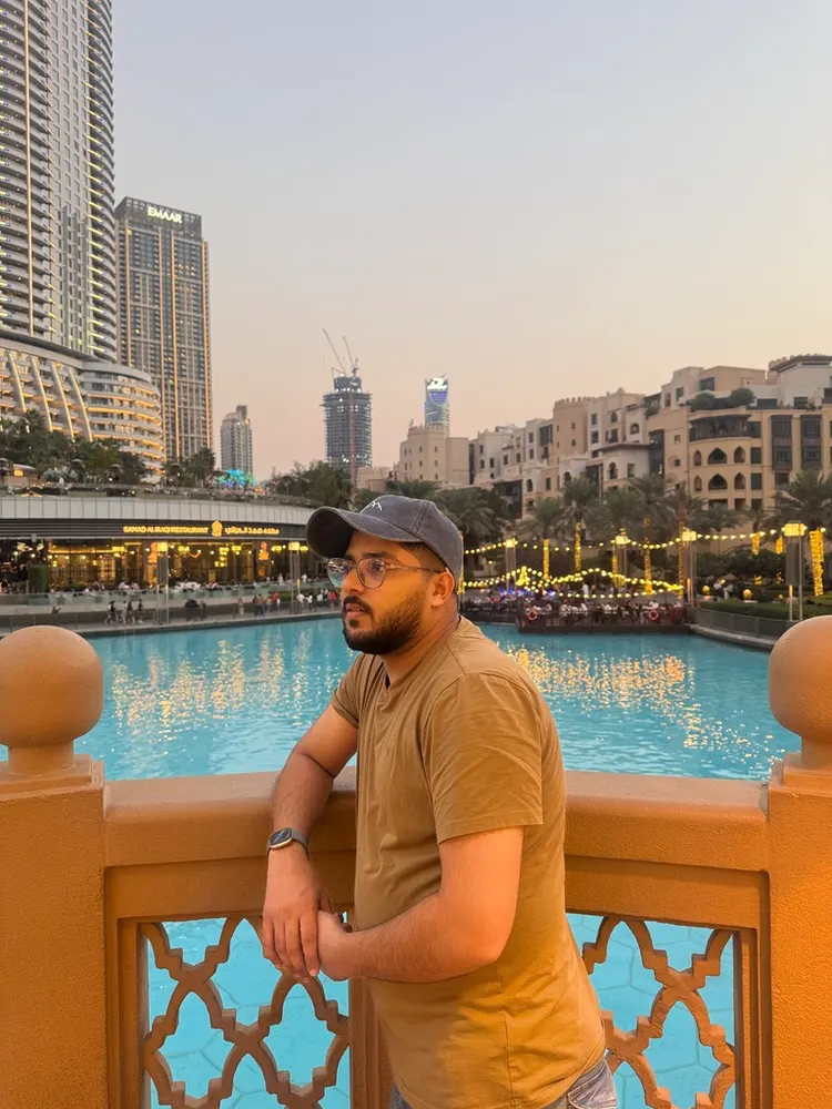 Downtown Dubai by the Burj Lake at dusk