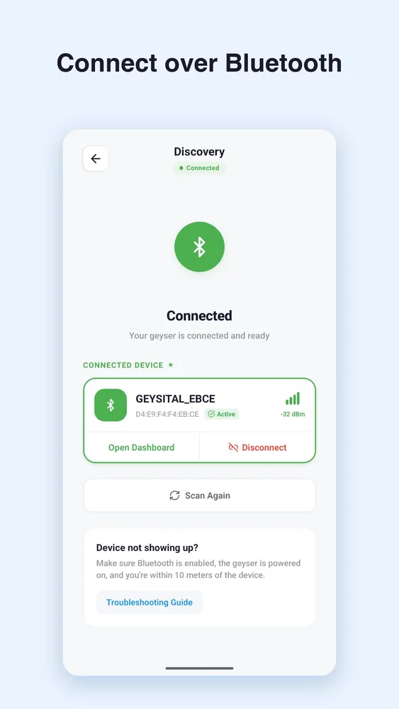 Geysital Bluetooth discovery: connected device